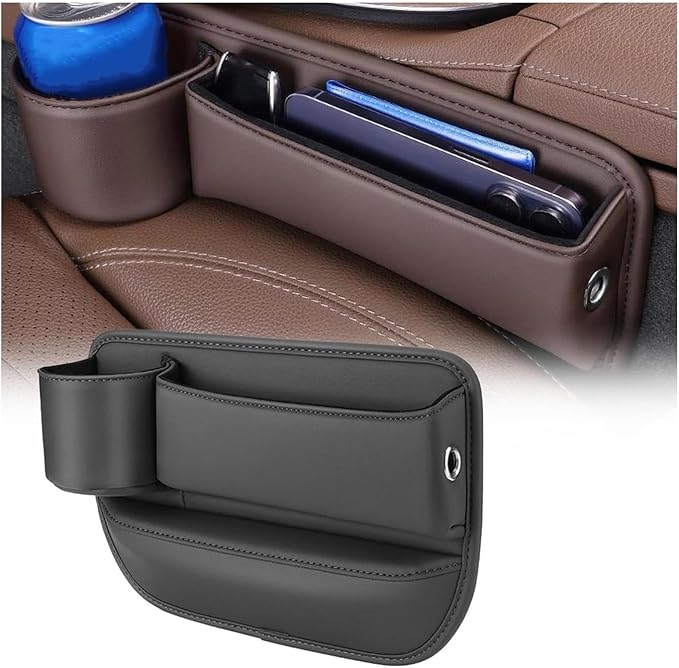 Car Seats Gap Organizer Storage Box for M&azda CX-5 2022-2025 Car Leather Cup Holder Gap Bag Seats Gap Filler Organizer Interior Accessory,Black-Left