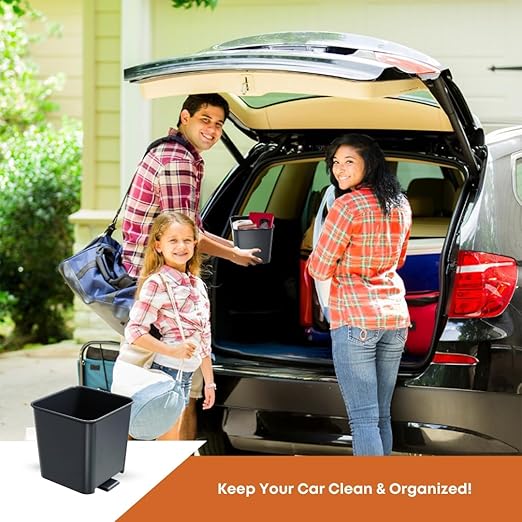 Car Trash Can Waterproof Vehicle Garbage Bin, Leakproof Anti Slip Floor Mat Clip Trash Bag Holder for Car, Truck, SUV, Van Portable Auto Trash Container with Stability Clips (Gray with Cover, Small)