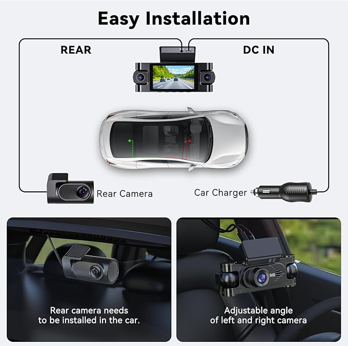 4K 360° Dash Cam for Cars, 4 Channel Front Rear Inside with 128GB Card, Super Night Vision, Fastest 5.8GHz WiFi GPS, Voice Control, 24/7 Parking Mode, Loop Recording Ideal for Uber & Lyft
