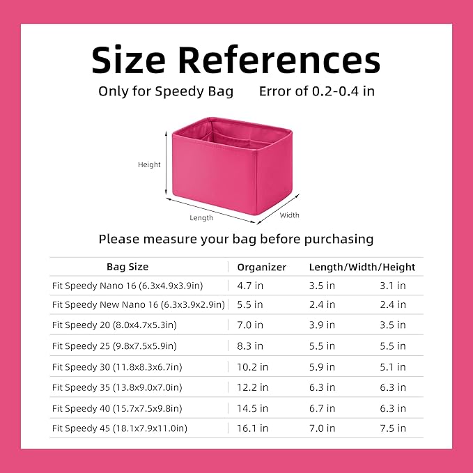 DGAZ Silk Purse Organizer Insert Fits LV Speedy 16/20/25/30/35/40/45 bags,Silky Smooth Bag Organizer,Luxury Handbag & Tote Shaper(Rose pourpre,SP40)