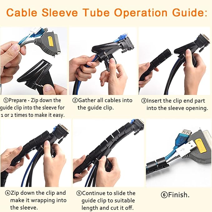 Large Cable Management White Computer Wire Sleeve Organizer Coiled Under Desk Tubes 2 PCS, 1.1 inch -5 ft EZ Spiral Cable Bundler Cover for TV Office, Pet Chew and Bite Proof Cable Protector