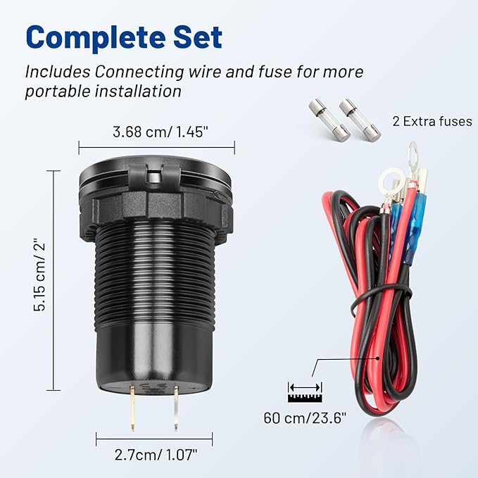 Anina Club Car Charger 12V 24V 36V 48V 60V 30W PD QC 3.0 Dual Port Type C Charger Fast Charging High Voltage USB Outlet for Club Car Boat Marine Bus Truck Golf RV Motorcycle