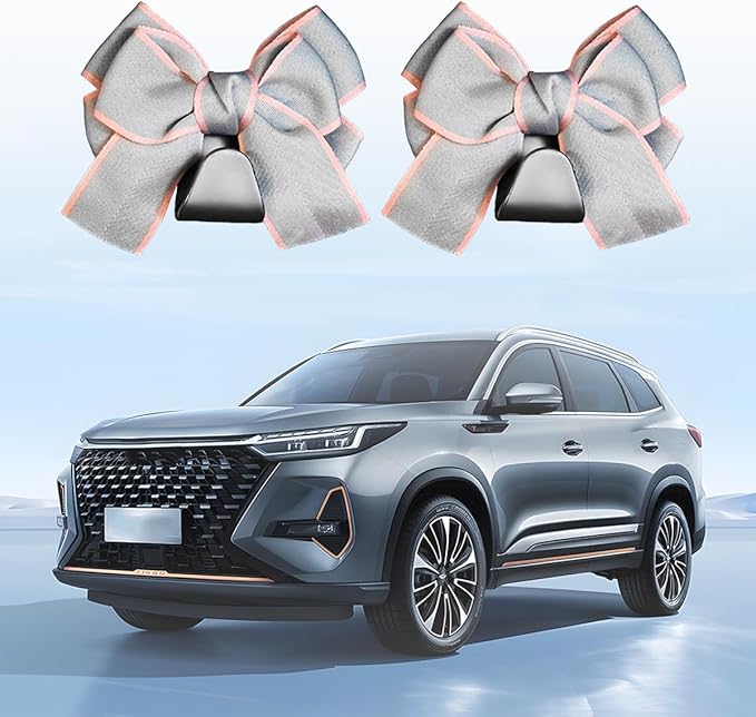 Cute Bow Car Seat Headrest Hooks, 2PCS Multifunctional Vehicle Rear Seat Hanging Hooks, Automotive Interior Seatback Storage Organizer for Purses Bag, Universal for SUV Sedan Truck (Gray Line)