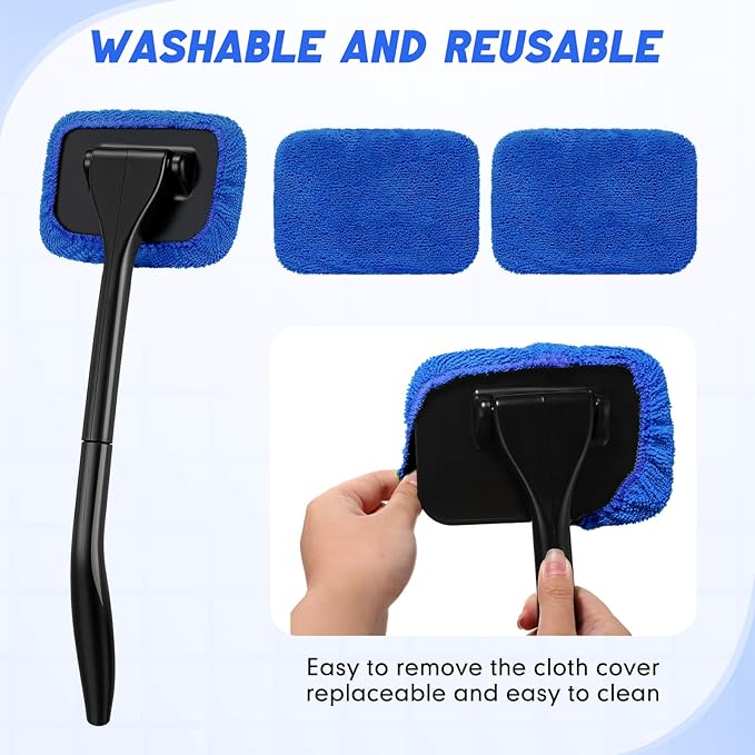 FoldTier 8 Pcs Car Windshield Cleaner Tool Kit with Removable Handle, Microfiber Towel Pads, Brush, Empty Spray Bottle for Auto Glass Wiper Suvs Rvs & Home Windows(Royal Blue)
