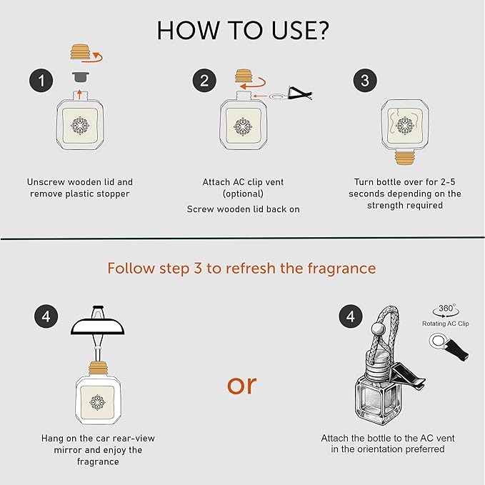 Llum Smoky Vanilla Hanging Car Air Freshener – Luxury Automotive Perfume Diffuser 10ml (0.34 fl oz), Long-Lasting Fragrance, Alcohol-Free Non-Toxic Scent, Glass Bottle With Wood Cap & AC Vent Clip