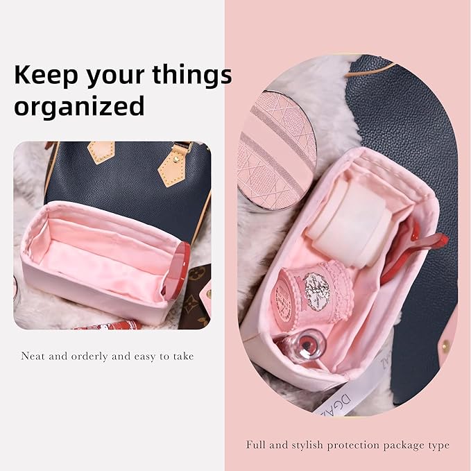 DGAZ Silk Purse Organizer Insert Fits LV Speedy 16/20/25/30/35/40/45 bags,Silky Smooth Bag Organizer,Luxury Handbag & Tote Shaper(Pink,SP40)