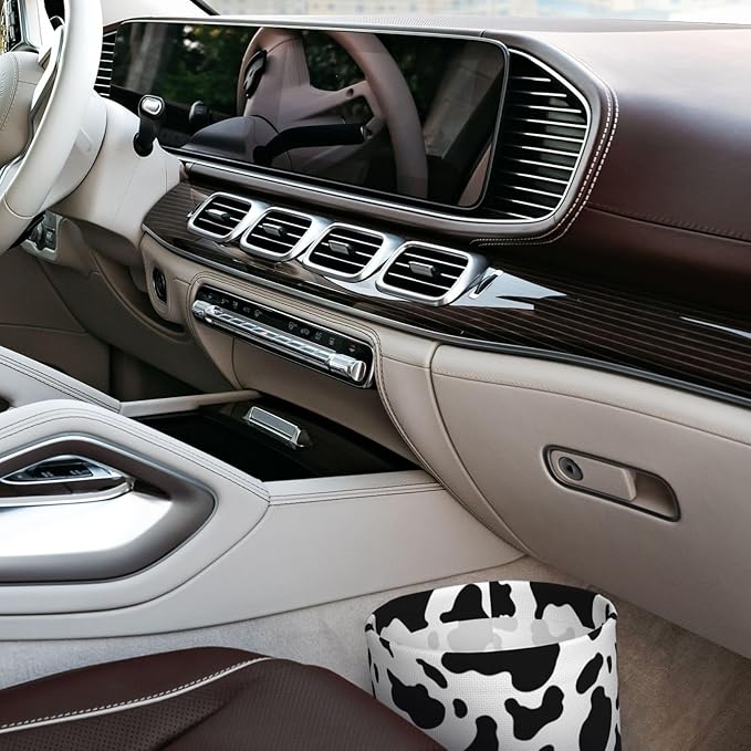 Car Trash Can Milkcow Print Pattern Multipurpose Collapsible Leakproof Trash Bin Car Accessories for Car Automotive Truck SUV
