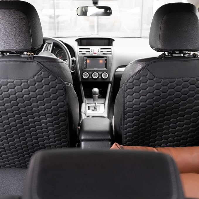 Owleys Kick Mat Back Seat Protector - Car Back Seat Cover for Kids Feet - Waterproof & Sturdy Protector for Upholstery from Dirt, Mud, Scratches and Stain (Black 2 pcs)