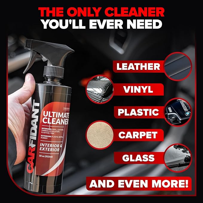 Carfidant Interior Cleaner – Removes Stains & Deep Cleans Car Seats, Leather, Fabric, Upholstery, Plastic, Dashboard & More – Car Cleaning Kit & Interior Detailer Spray – 128oz