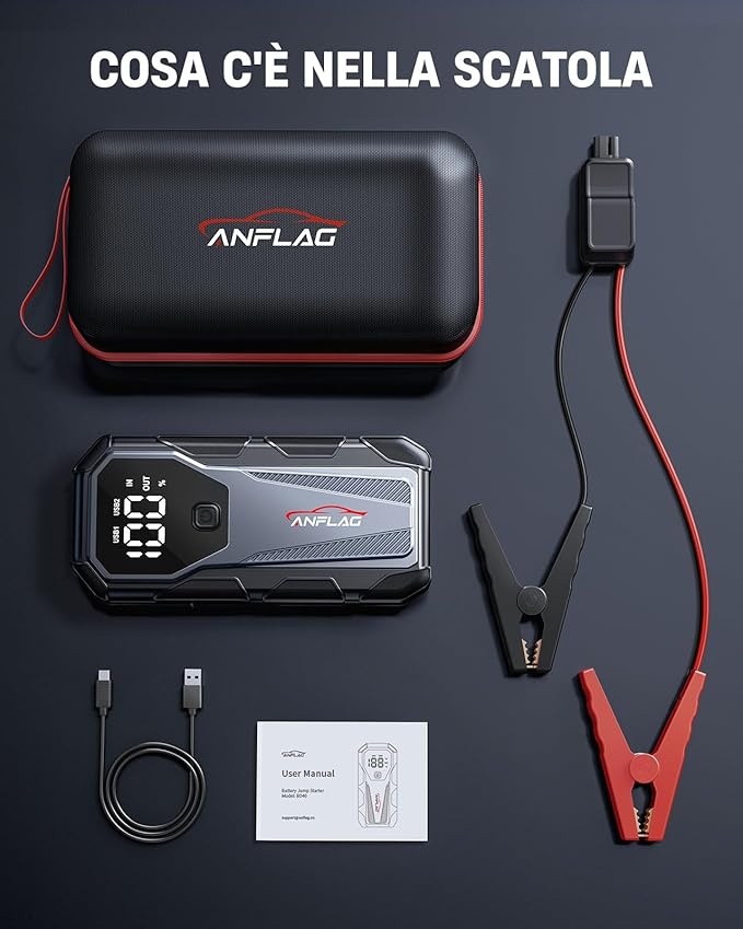 7000A Car Jump Starter 12V Battery Pack, 21800mAh Portable Jump Box for All Gas & 10L Diesel Engines, Smart Jumper Cables, Force Start, -20°C Cold Cranking, 200-Lumen SOS Light & Power Bank