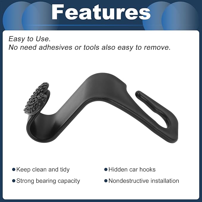 Car Seat Headrest Hook Interior Accessories for Most Car, SUV, Truck Car Seat Back Organizer Hooks Plastic Rhinestone Sturdy Black 2.4"x1.26"