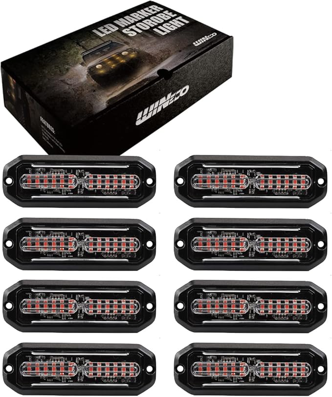WINECO Ultra-Thin waterproof sync alternating Linear Lens 8pcs 12 led grill strobe lights Red Surface Mount Deck Dash Grill Grille Strobe Lights Warning Police Light for Emergency Vehicles