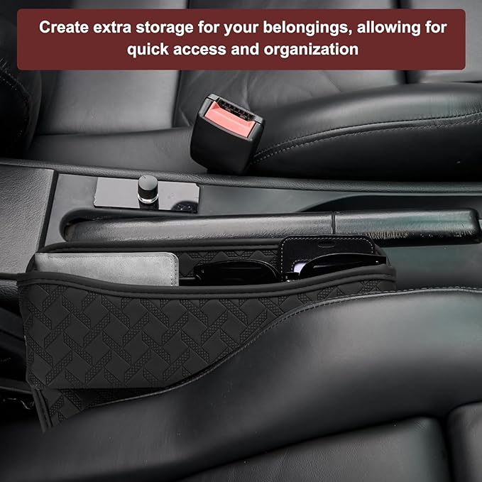 HARFINGTON 2pcs Car Seat Gap Filler Organizer 11.5 x 8 x 2.1 Inch Leather Universal Car Organizer Storage Box Between Seat and Console for Phone Sunglasses Keys, Blue