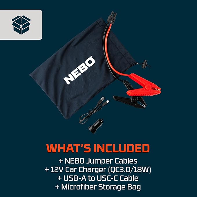 NEBO 1500A Jump Starter | 1500 Amps, 29.9Wh Power Supply, Portable Jump Box, Restarts 12V Trucks & SUVs Car Battery, Integrated Emergency Floodlight, USB Multi-Device Charging, Spark-Proof Safety