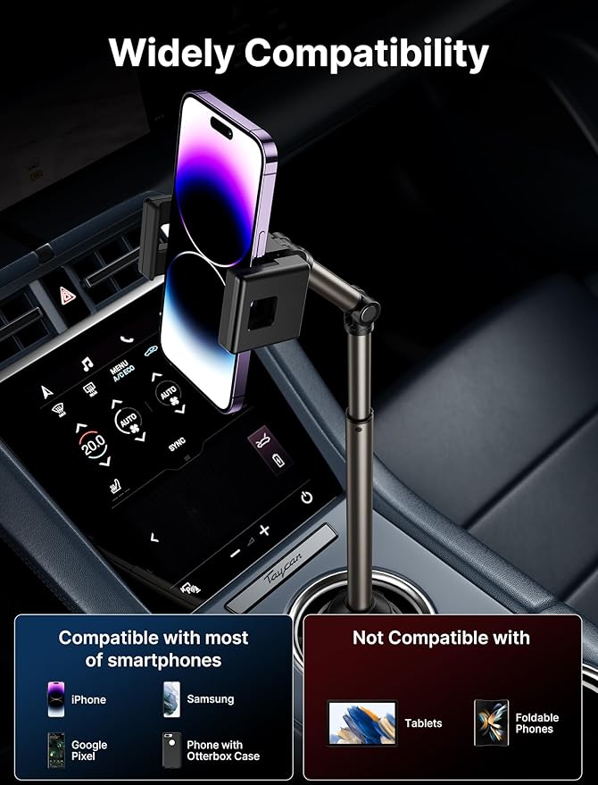JSAUX Car Cup Holder Cellphone Mount, Metal Long-Arm Ultra Stable Phone Holder for Car Cupholders - Adjustable for iPhone 16 15 Pro Max 13 12 11, Samsung Galaxy S24 S23 Ultra, Google Pixel 9 Pro