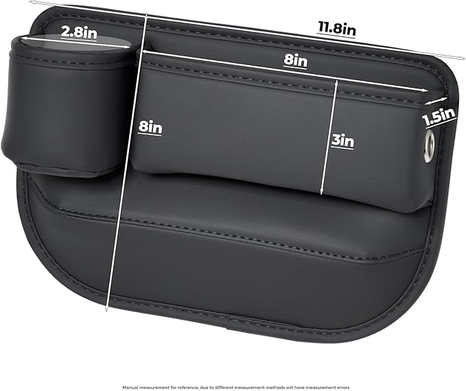 Car Seat Gap Filler Organizer, Car Seat Organizer, Seat Gap Storage Box with Cup Holders for Drink, Car Leather Cup Holder Gap Bag Front Seat for Holding Phone, Sunglasses,Keys, cards(Black Driver's )