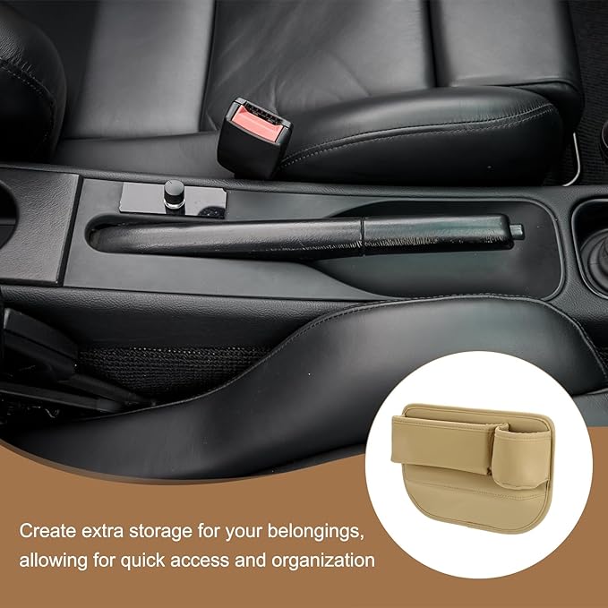 HARFINGTON Car Seat Gap Filler Organizer 11.8 x 8.3 x 2.2 Inch PU Universal Car Organizer Storage Box Between Seat and Console (Right) with Cup Holders for Phone Sunglasses Keys, Beige
