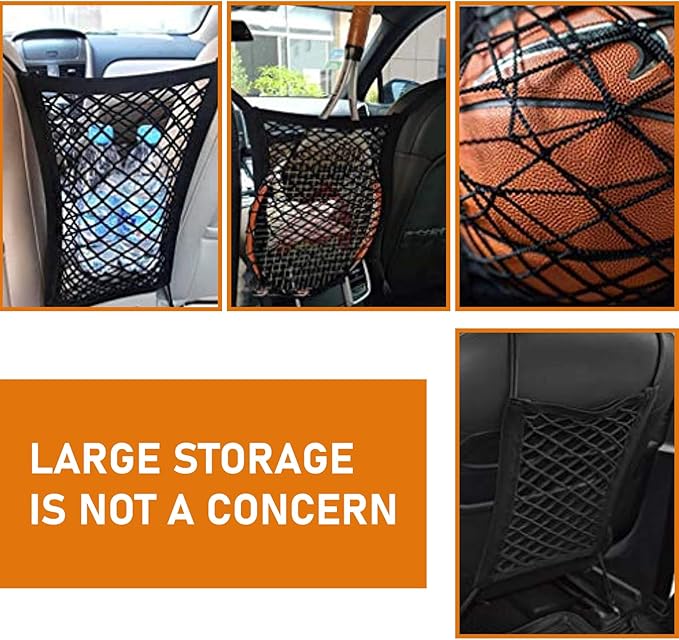 1 Pack Car Net Barrier for Seat, 10.2In x 11.4In Stretchable Vehicle Space Divider with Hook, Universal Anti-Falling Automotive Pet Barrier Mesh Replacement for Truck SUV Car (Black)