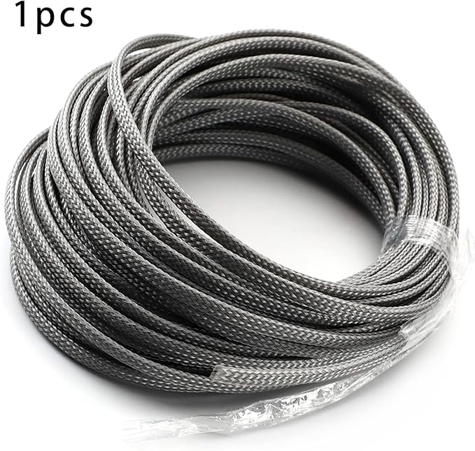 Aicosineg 32.8ft PET Flexible Braided Cable Sleeve 0.16inch Width Wire Loom Sleeving and Organizer Flexible Wire Mesh Sleeve Wrap Protector for TV Audio PC Cords from Pets Chewing Grey