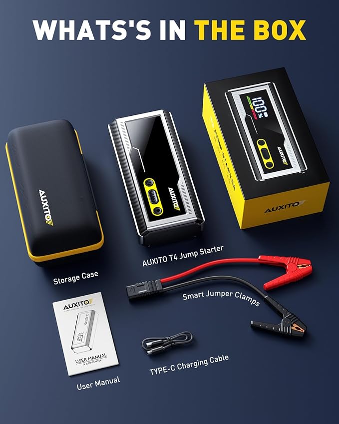 AUXITO Jump Starter 8000A Portable Car Battery Jump Starter with Large LCD Display Jump Cable with Smart Clamps Power Bank Emergency Flashlight for Cars Heavy Duty Jumper Box for Car Battery