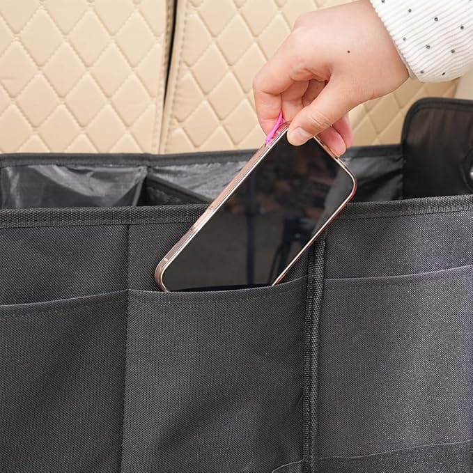 Car trunk storage box Foldable sedan SUV Universal outing travel good goods Multi compartment partition with handle (black)