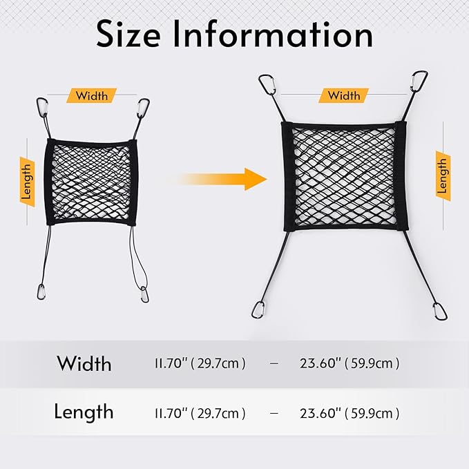 rabbitgoo Dog Car Net Barrier for SUVs, Pet Barrier with Metal Hooks & Stretchable Mesh, Car Divider & Storage Bag, Easy to Install, Drive Safely with Children & Pets, 11.7"×11.7"