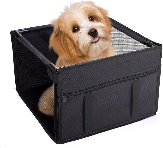 GENORTH Small Dog Car Seats for Small Dogs,Portable Puppy/Pet Car Booster Seat with Clip-On Leash and Mesh Window for Small Pet Up to 11 lbs