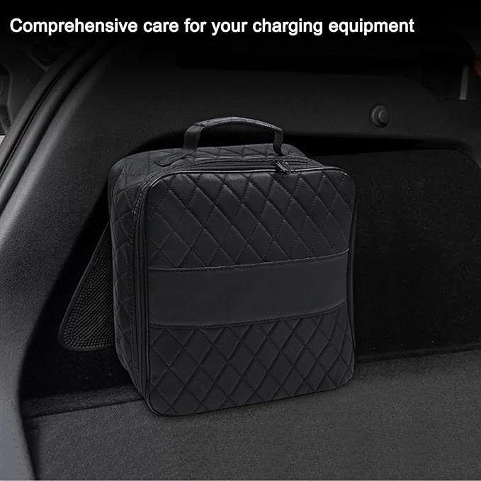 EV Charging Cable Storage Bag for Porsche Cayenne Turbo S E-Hybrid 2017â2025 2020 2021 2022 2023 2024, PU Leather Water-Resistant Reinforced Case, Large Capacity Durable Car Charging Cable Organizer