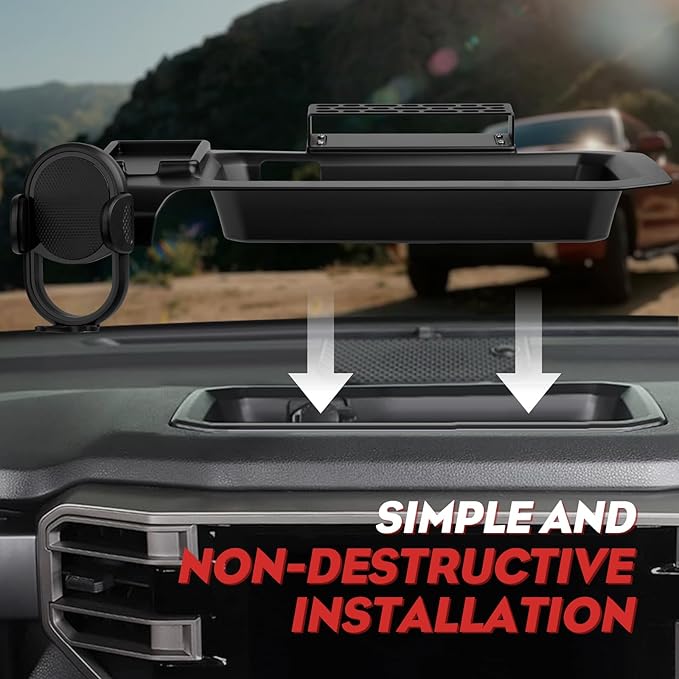 Mixsuper Liner Dash Tray Phone Mount for Toyota Tundra 2022-2025 2026 / Sequoia 2023-2025 2026, Center Console Table Storage Tray Dashboard Phone Holder Cradle for Toyota Tundra Accessories