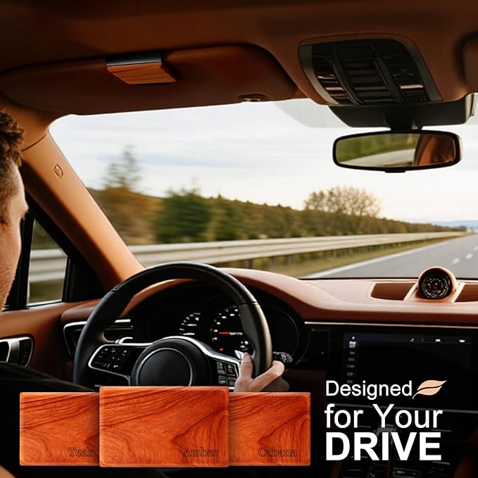 Car Air Freshener - Wood Air Freshener-Teak Amber Cabana Variety Scent Refill - Long Lasting Natural Car Fresheners - Clip Included