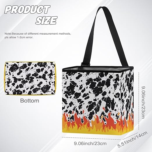 2 Gallons Open-Top Car Trash Can Hanging Car Trash Bag Water Resistant Leakproof Trash Bag Car Accessories for Women Men, Cow Spot Fire Pattern