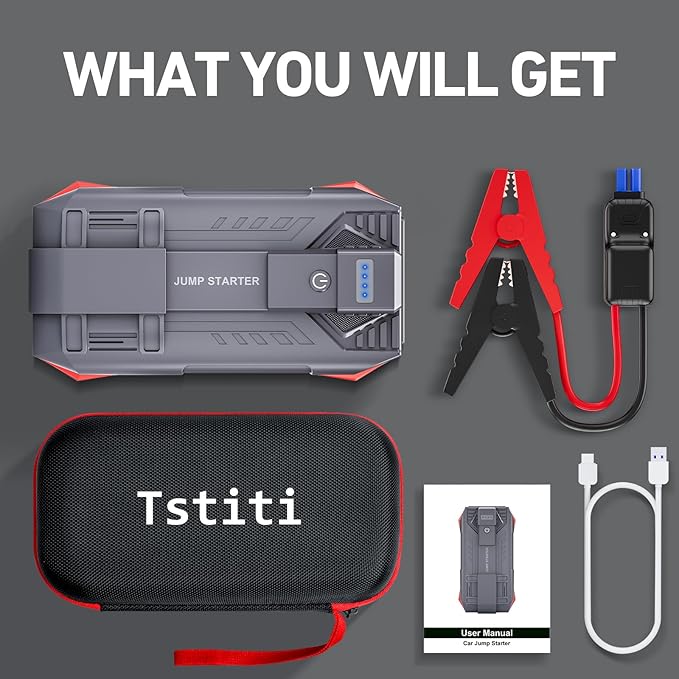 4000A Car Battery Jump Starter, Portable Car Jump Starter for Up to 10L Gas and 8L Diesel Engines, 12V Jump Box with 3 Modes Flashlight and Jumper Cable