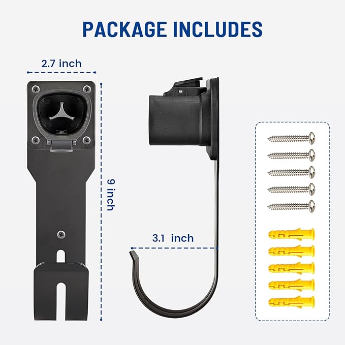 Anina EV Charger Holder for Tesla Car Charging Plug J-Hook Wall-Mount Electric Vehicle Cable Organizer Compatible with Tesla Model X/Y/3/S Heavy-Duty Steel Nozzle Holster Dock