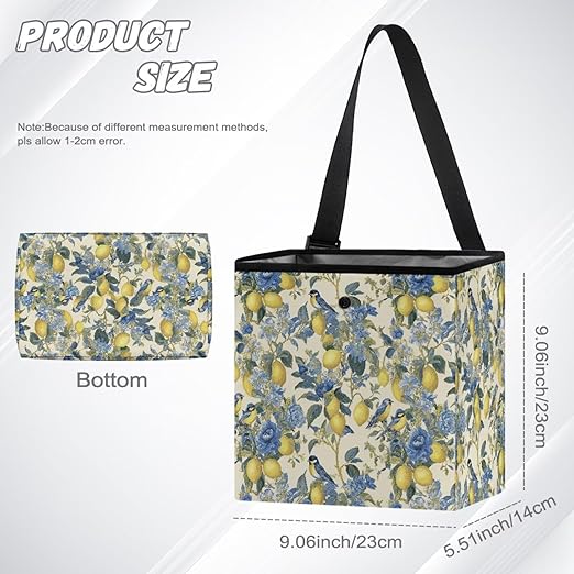 2 Gallons Open-Top Car Trash Can Hanging Car Trash Bag Water Resistant Leakproof Trash Bag Car Accessories for Women Men, Lemon Birds Floral Pattern
