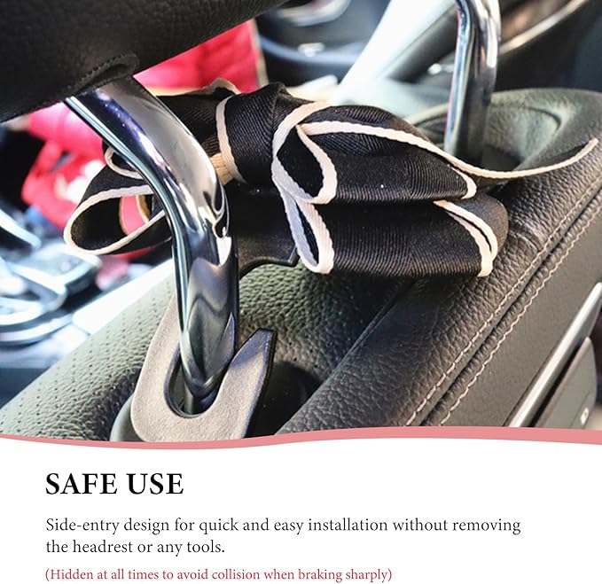 2 PCS Car Seat Headrest Hook, Cute Bowknot Multifunctional Seat Back Hook for Car, Hidden Vehicle Rear Seat Purse Hanger Hook for Women Girls, Car Interior Accessories (Pink)