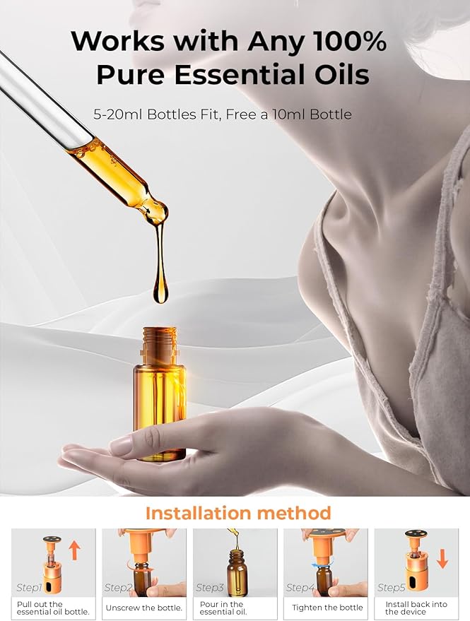 Waterless Diffuser for Essential Oil: Mini Battery Scent Diffuser for Room&Home&Car with 9 Colors LED Light - Aroma Cool Mist Machine Bright Orange