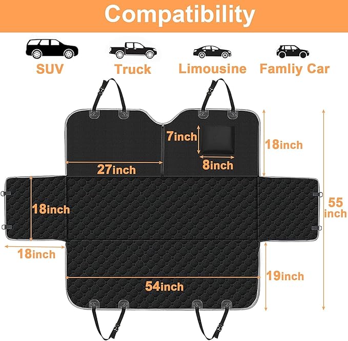 Mancro Dog Hammock for Car, 2026 Upgraded 600D Heavy Duty Waterproof & Scratch-Resistant Dog Car Seat Cover, Back Seat Pet Cover for Dogs with Sedan, Trucks and SUVs, Standard, Black All