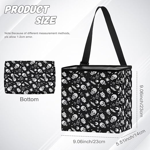 Gothic Skull Moon Star Owl Pattern Garbage Bag and Water Resistant Trash Can for Car, Leakproof Trash Can for SUV Truck Halloween Car Accessories