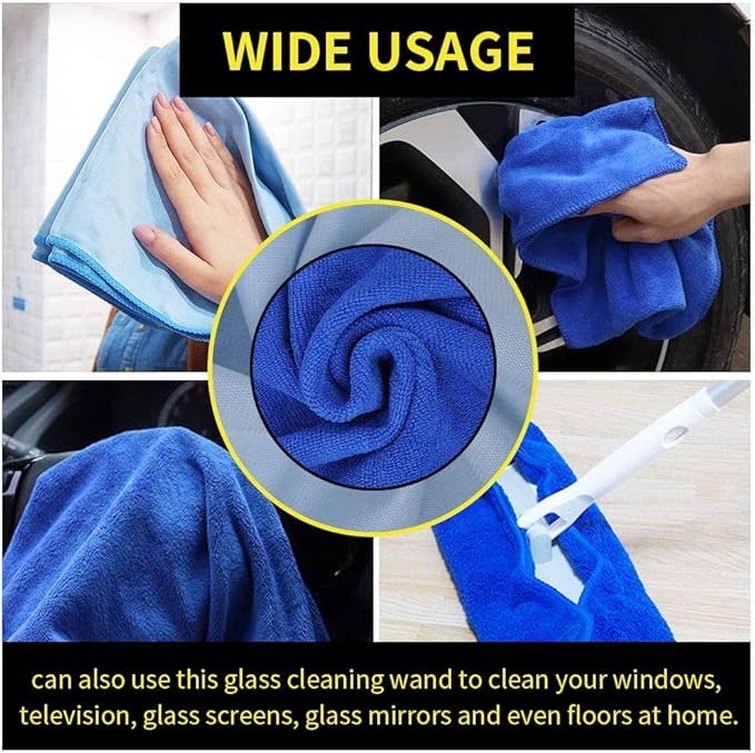 Windshield Cleaner Tool, Car Wash Brush, Car Window Cleaner Tool with Extendable Handle and 2 Pack Washable Reusable Cloth, Car Cleaning Supplies, Car Wash Brush with Long Handle