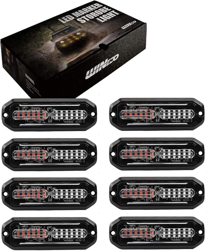 WINECO Red/Blue 8pcs Ultra Slim LED Emergency Strobe Police Lights, Surface Mount Grill Grille Hazard Safty Warning Flashing Light for Volunteer Trucks Vehicles