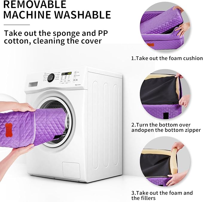 Dog Car Seat for Large/Medium Dogs - Memory Foam Dog Booster Seat for Under 55Lbs or 2 Small Dogs-Detachable and Washable Travel Bed with Thick Cushion and Storage Pockets-Purple