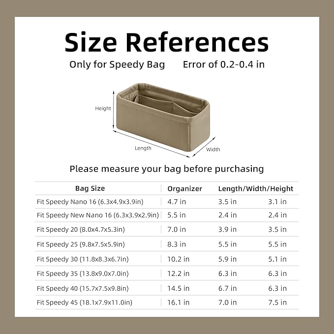 DGAZ Silk Purse Organizer Insert Fits LV Speedy 16/20/25/30/35/45 bags,Silky Smooth Bag Organizer,Luxury Handbag & Tote Shaper(Etoupe grey,New nano 16)