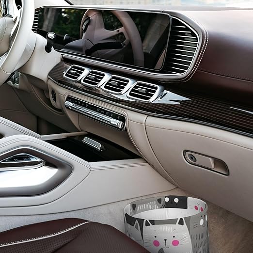 Cat Pattern Car Trash Can Leak Proof Hanging Waterproof Garbage Can Multipurpose Trash Bin for Car SUV Front Seat Headrest Collapsible and Portable Storage Pocket