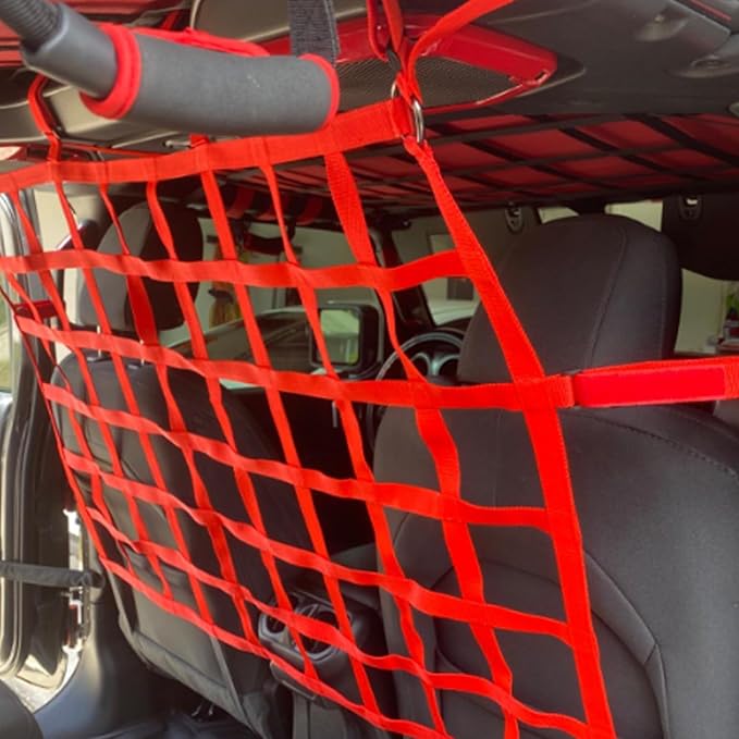 Car Front Rear Partition Barrier Net Replacement for Wrangler JK JL Unlimited 2007-2023 Gladiator JT Truck 2 Door 4 Door Pet Safe Drive (Red)