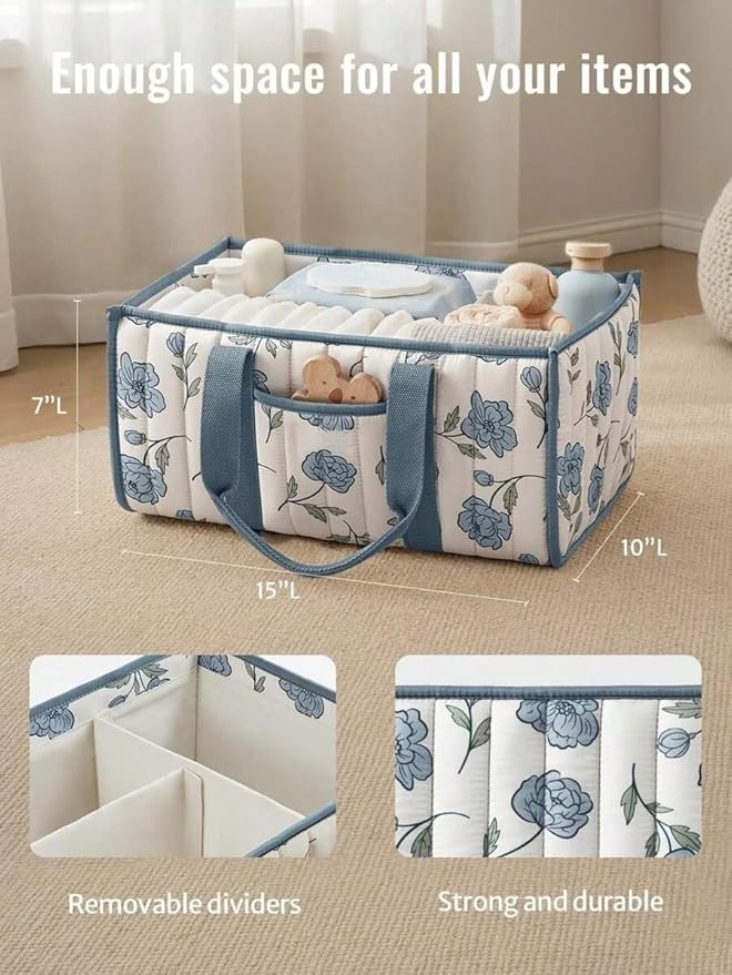 Diaper Caddy Organizer,Cute Floral Nursery Storage Basket,Soft Portable Changing Table Car Caddy Organizer Gift (Floral J)