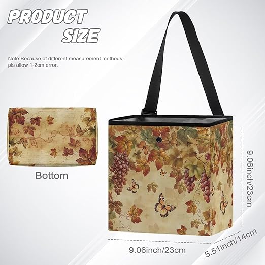 Butterfly Maple Leaf Car Trash Can Cute Leakproof Car Garbage Bag Hanging Trash Bin Grapes Print Automotive Garbage Cans for Back/Front Seat/Console Car Accessories