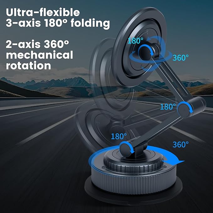 PIEPIE Magnetic Car Phone Holder Mount Heavy Duty Metal Dash/Windshield Large Suction Cup for Non-Smooth Leather/Plastic Surfaces, 360° Adjustable Phone Stand for iPhone Android Truck Car Accessories
