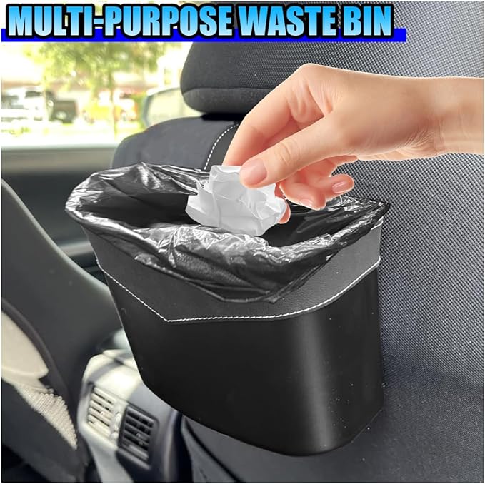 Mini Car Trash Can - Leak-Proof Hanging Car Garbage Can Auto Trash Bag Organizer - Small Garbage Bin Container Vehicle Front Back Seat Storage Accessories for Cars Home Office (BackSeat)