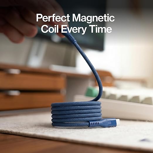 Statik MagStack Pro USB C to USB C Cable, Magnetic Type C Charger Fast Charging Cord, On The Go Magnetic Charging Cable for Car, Compatible with 16 Pro Max, 15, Galaxy S21 S20 Ultra, Navy 100W 3FT/1M