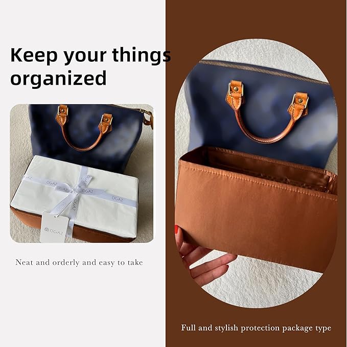 DGAZ Silk Purse Organizer Insert Fits LV Speedy 16/20/25/30/35/45 bags,Silky Smooth Bag Organizer,Luxury Handbag & Tote Shaper(Gold,New nano 16)